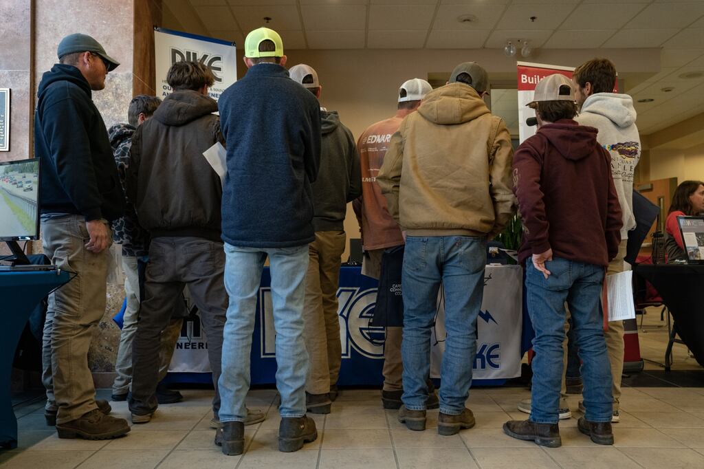 Jobseekers at a career fair in Wilmington, North Carolina, US, Wednesday. Photograph: Allison Joyce/Bloomberg