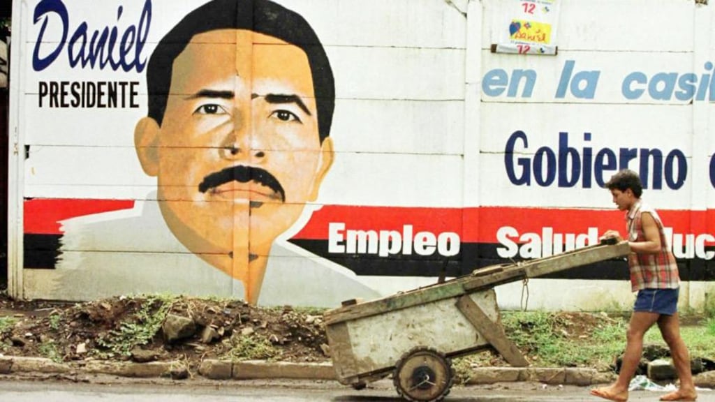 A wall painting for Daniel Ortega’s 1996 election campaign. The Nicaraguan president, whose current term is due to run until 2016, has since changed the constitution to enable perpetual re-election (and, with it, perpetual immunity). Photograph: Andrew Winning/Reuters