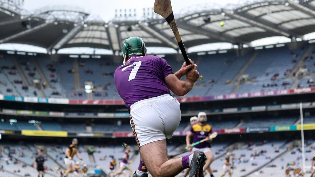 Shaun Murphy takes a free for Wexford during his side's game against Kilkenny at Croke Park. Photograph: Tommy Dickson/Inpho