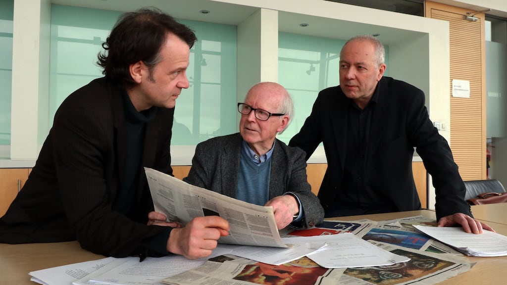The judges: Paul Perry, Ciaran Carty and Hugo Hamilton. Photograph: Nick Bradshaw