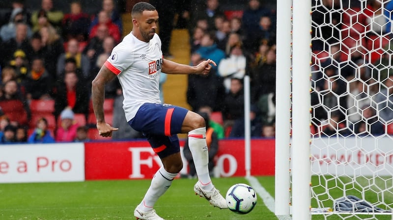 Callum Wilson  taps in Bournemouth’s  fourth goal during the Premier League game against  Watford at  Vicarage Road. Photograph: David Klein/Reuters