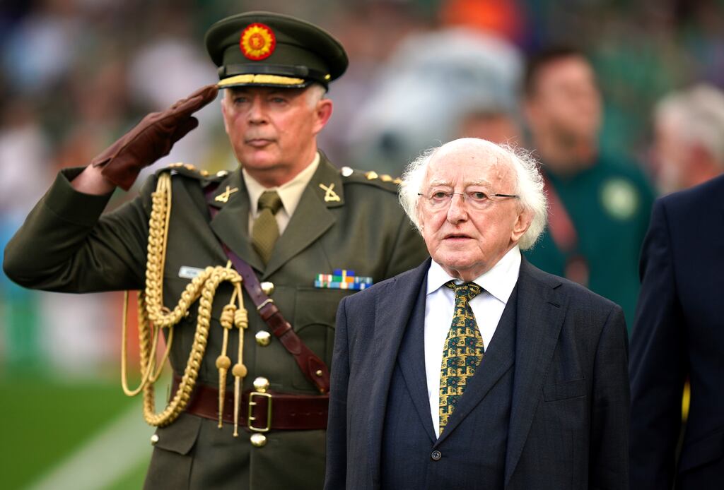 President Michael D Higgins at the Euro 2024 qualifying match between Ireland and Gibraltar at the Aviva Stadium in Dublin on Monday. Photograph: Niall Carson/PA Wire