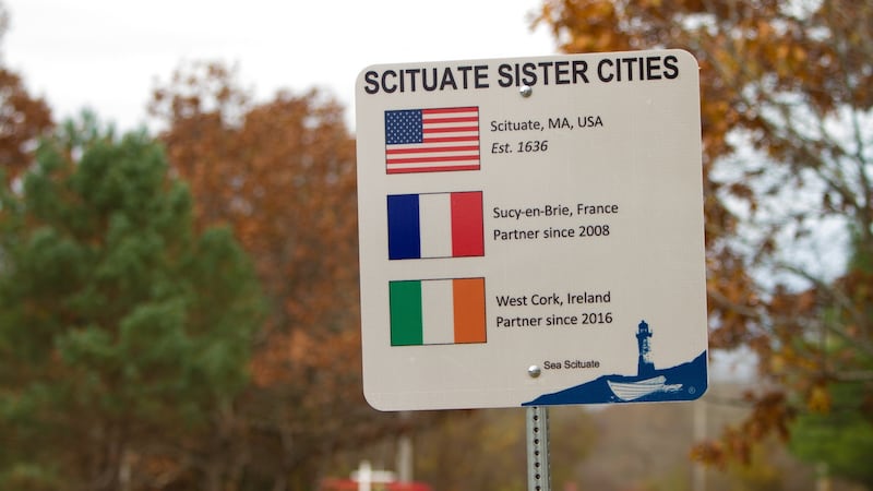 Scituate sister city sign just outside Scituate, MA