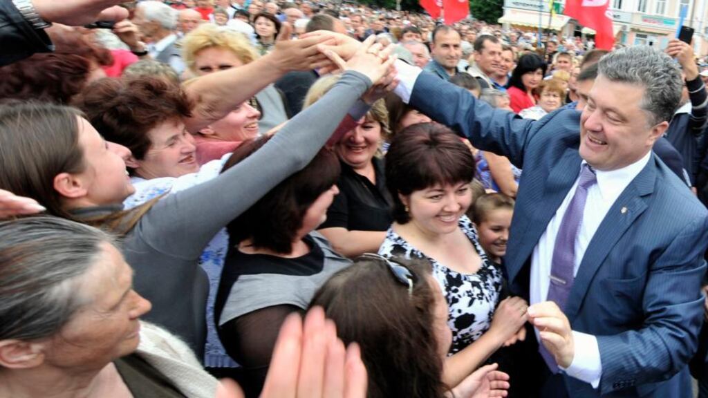 Presidential candidate: Petro Poroshenko greets supporters at a rally. Photograph: Mykola Lazarenko/Reuters