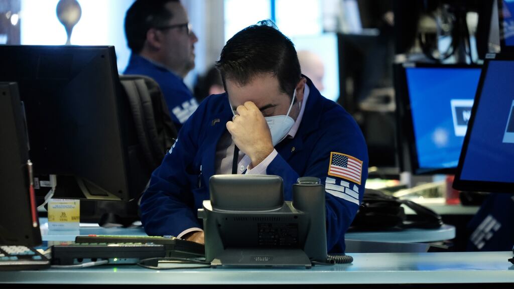 Another rout: traders working on the floor of the New York Stock Exchange last week as stocks sold-off again. Photograph:  Spencer Platt/Getty Images