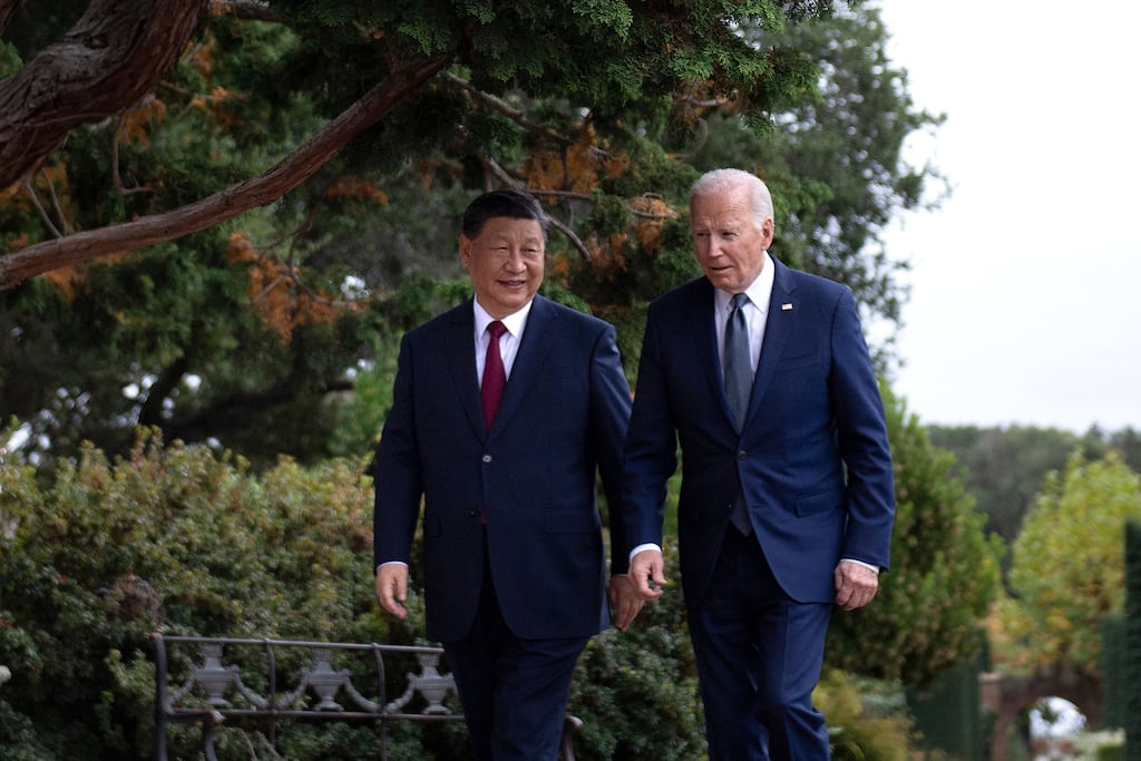China's president Xi Jinping and US president Joe Biden last November: Mr Biden said in a phone call on Wednesday the US would continue to take 'necessary actions to prevent advanced US technologies from being used to undermine... national security'. Photograph: Brendan Smialowski/AFP via Getty Images