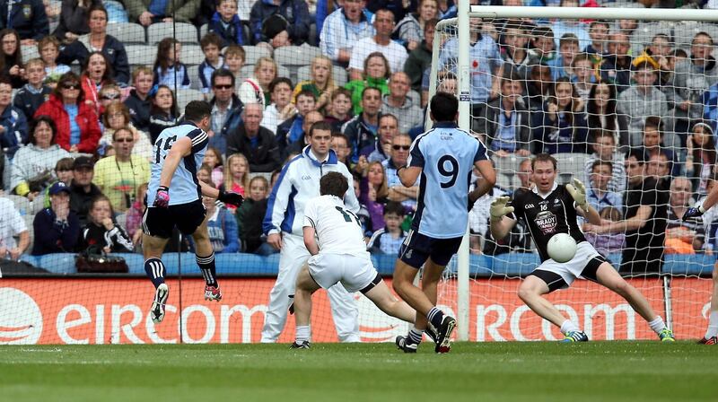 Dublin’s Bernard Brogan scores Dublin’s second goal of the game against Kildare. Photograph: Donall Farmer/Inpho
