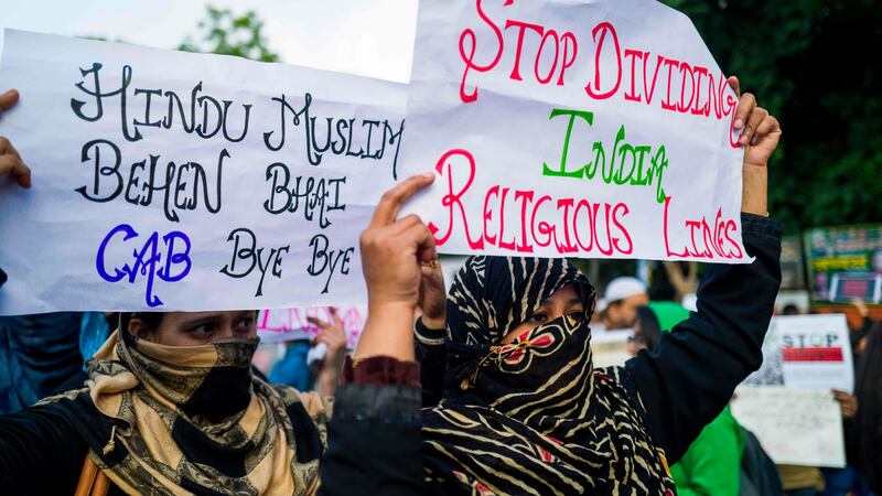 Protesters during a demonstration in New Delhi. Photograph: Jewel Samad/AFP via Getty Images