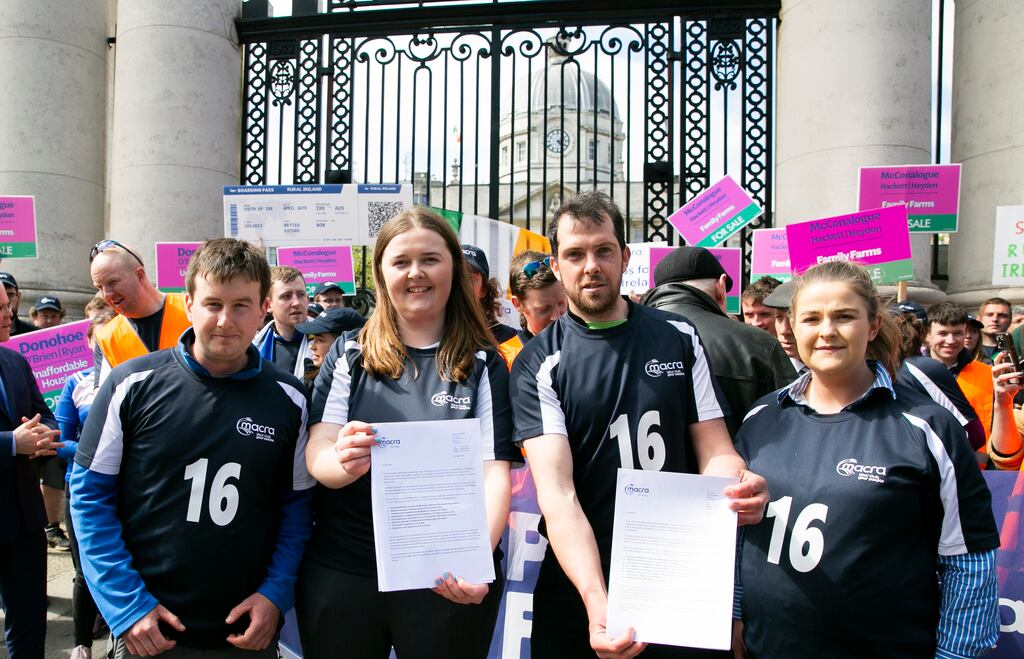 Members of Macra Na Feirme who walked 79km from its founding place in Athy to Government Buildings, Dublin this week to highlight their concerns about their futures within rural communities. Photo: Gareth Chaney/Collins Photos