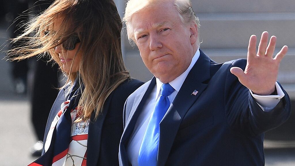 US President Donald Trump and First Lady Melania Trump arrive at Stansted Airport at the start of a state visit to England. Photograph: Getty