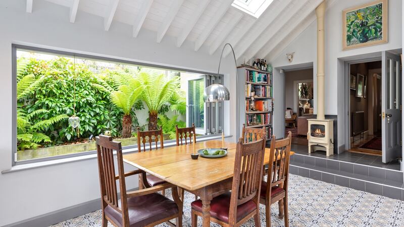 Dining area with accordian windows