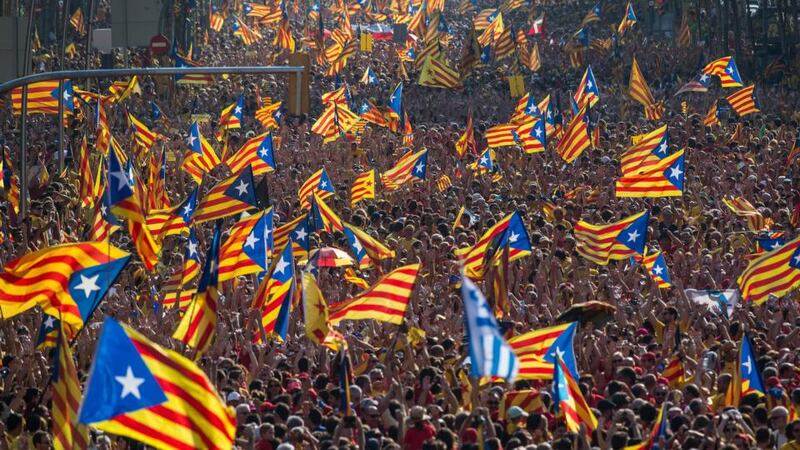 Demonstrators march during a pro-independence demonstration as part of the celebrations of the National Day of Catalonia on September 11, 2014 in Barcelona, Spain. photo: david ramos/getty images