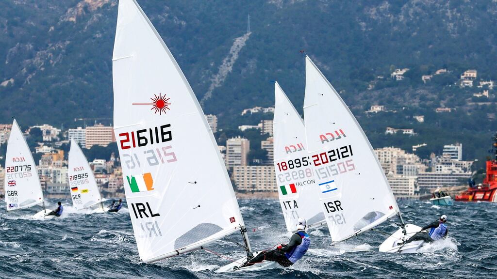 Ewan McMahon of Howth Yacht Club in action during the ILCA7 single-handed class races at the Trofeo Princess Sofia Regatta on the Bay of Palma in Mallorca, Spain. Photograph: David Branigan/Inpho/Oceansport