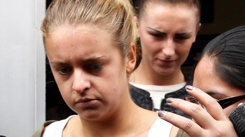 Melissa Reid (left) and Belfast resident Michaella McCollum Connolly (back) are escorted by police after leaving the public prosecutor’s office at Callao, last month. Photograph: Mariana Bazo/Reuters