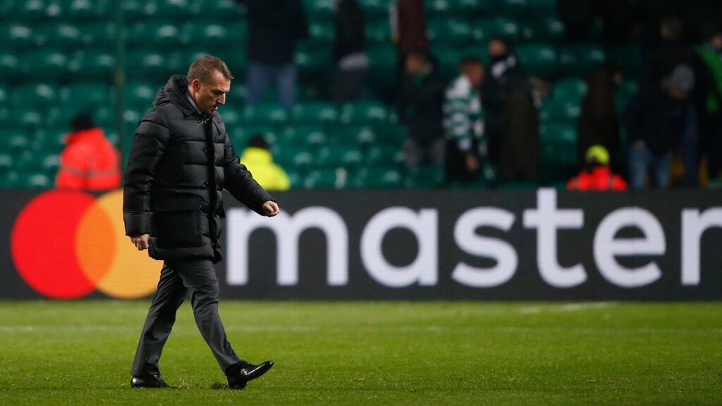 Brendan Rodgers’ Celtic are out of Europe. Photograph: Reuters/Russell Payne