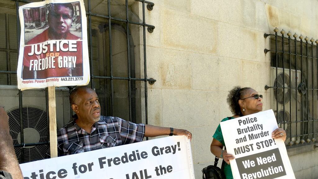 File photograph of protesters outside a Baltimore court house at the trial of a police officer for his role in events that led to the death of Freddie Gray in April 2015. File photograph: Michael Mathes/AFP/Getty Images