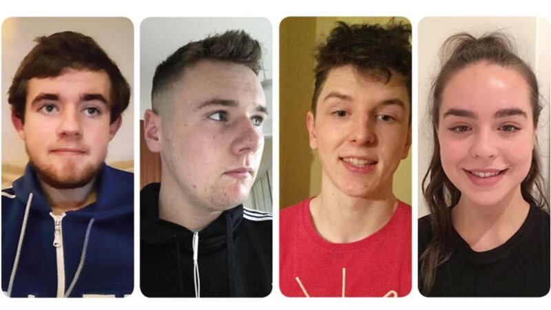 Ireland’s 18-year-olds: Matthew O’Rourke, from Sandymount, Dublin; Harry Quinn, from Dromiskin, Co Louth; Adam Page, from Woodford, Co Galway; and Clotilde Woods, from Sandyford, Dublin