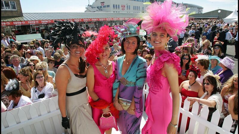 Paula O’Neill from Cork, Karen Reynolds and Philo Reynolds from Sligo and Elaine Mooney from Cork, at the Galway Races Ladies Day. See, you can enjoy the circus of it without putting your head into the lion’s mouth. File photograph: Brenda Fitzsimons
