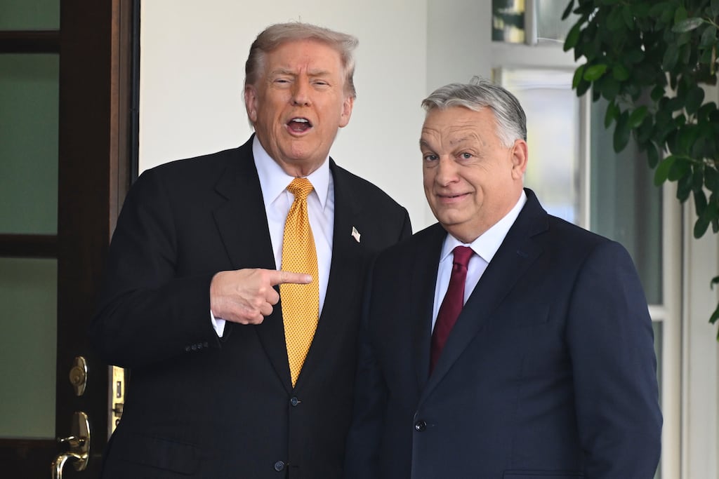 US president Donald Trump greeting Hungary’s prime minister Viktor Orban at the White House on Friday Photograph: AP