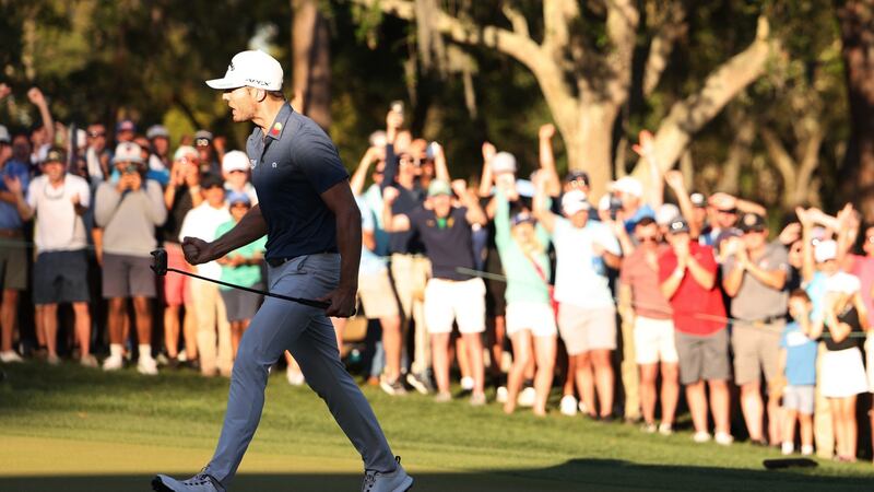 Burns celebrates his winning putt. Photo: Douglas P. DeFelice/Getty Images