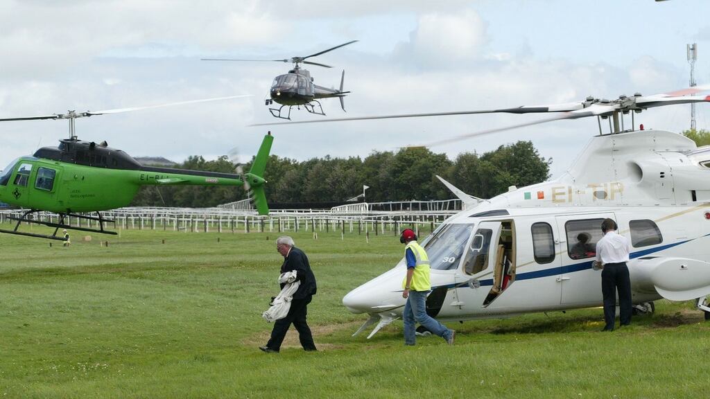 Racegoers arrive by helicopter for the Galway Races. Photograph: Joe O’Shaughnessy
