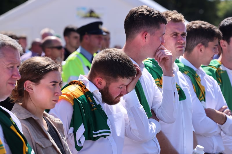 Clonoulty-Rossmore team-mates of Dillon Quirke at his funeral Mass. Photograph: Dara MacDónaill/The Irish Times