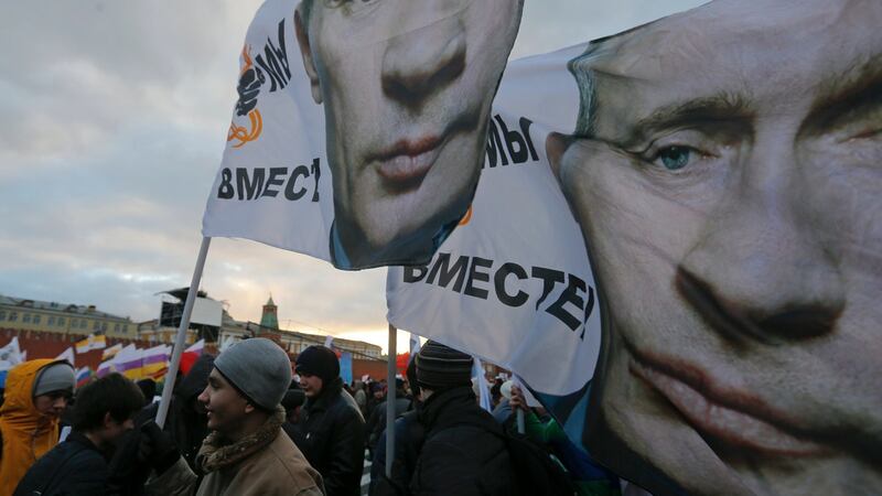 Pro-Putin: a 2014 rally in support of Russia’s annexation of Crimea. Photograph: Maxim Shemetov/Reuters