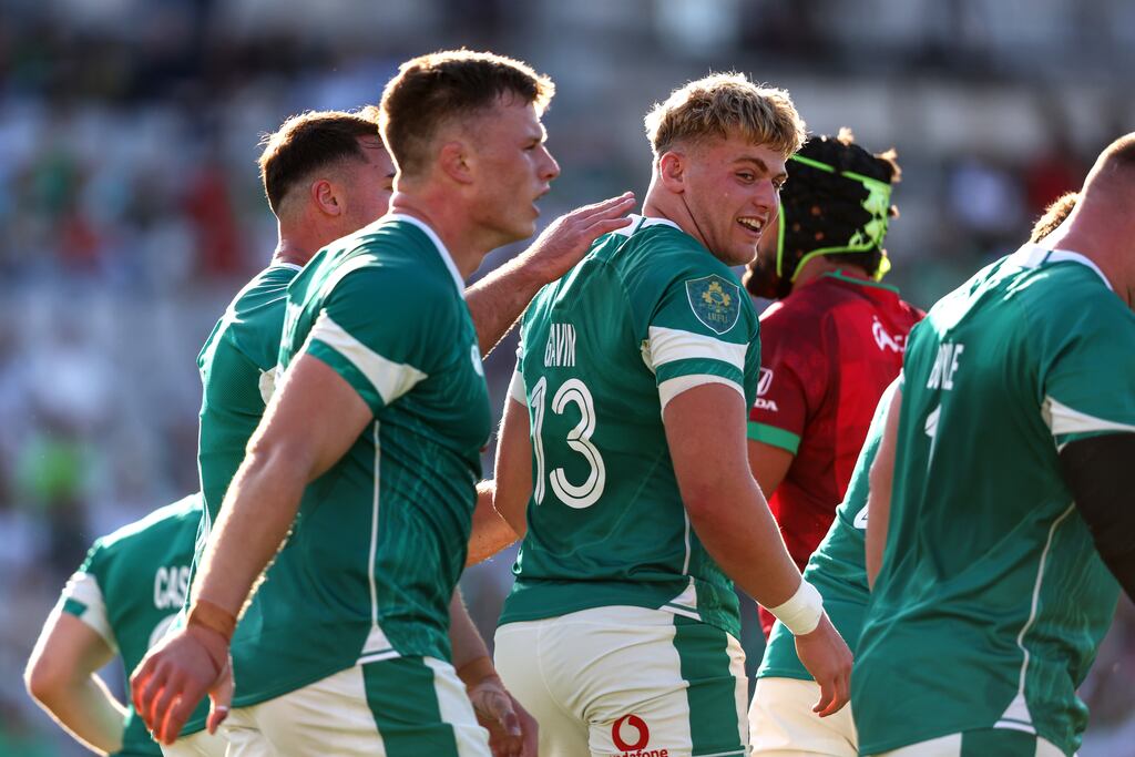 Ireland's Hugh Gavin celebrates scoring a try against Portugal in July. Photograph: Ben Brady/Inpho