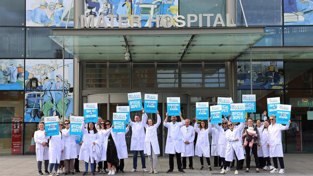Medical Laboratory Scientists Association members at the Mater Hospital during a one-day strike over pay and career development issues. Photograph: Dara Mac Dónaill / The Irish Times