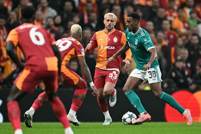 Liverpool's Ryan Gravenberch challenged by Galatasaray players during their Champions League clash on September 17th. Photograph: Ozan Kose/AFP via Getty Images