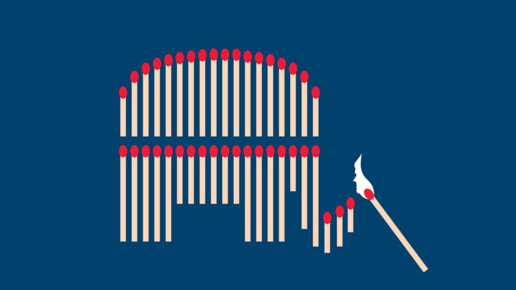 Republican Party reptile: Steve Bannon wants to inflict as much pain and ugliness on the GOP as he can. Illustration: Ben Wiseman/New York Times