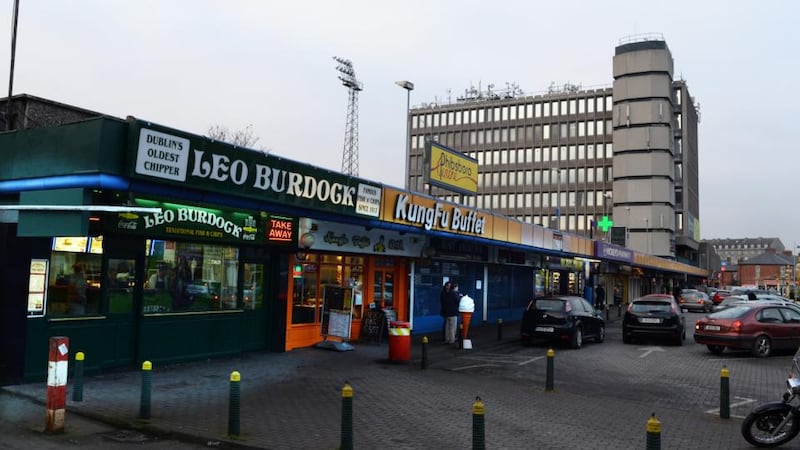 The designated protection area stops short of the 1960s shopping centre (above right) immediately to the north of Doyle’s corner. The shopping centre, with its eight-storey precast concrete office block, dominates the village. Photograph: Cyril Byrne/The Irish Times