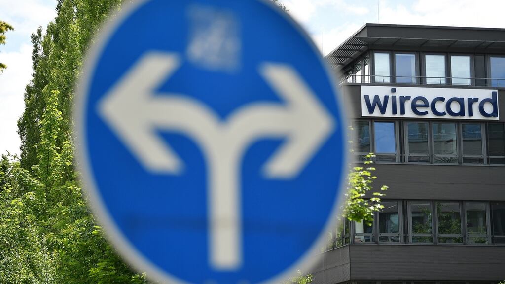 A road sign near the wirecard headquarters  near Munich in Germany. Photograph: EPA/PHILIPP GUELLAND