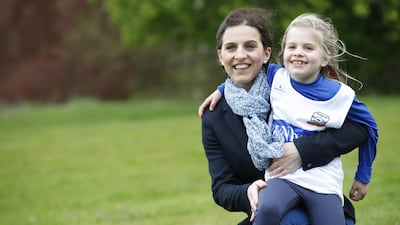 Liver transplant recipient Éabha Devitt (7) and her mother Ciara, members of Dunboyne Athletics Club, will take part in RunforaLife at Corkagh Park, Clondalkin, Dublin. Photograph: Conor McCabe