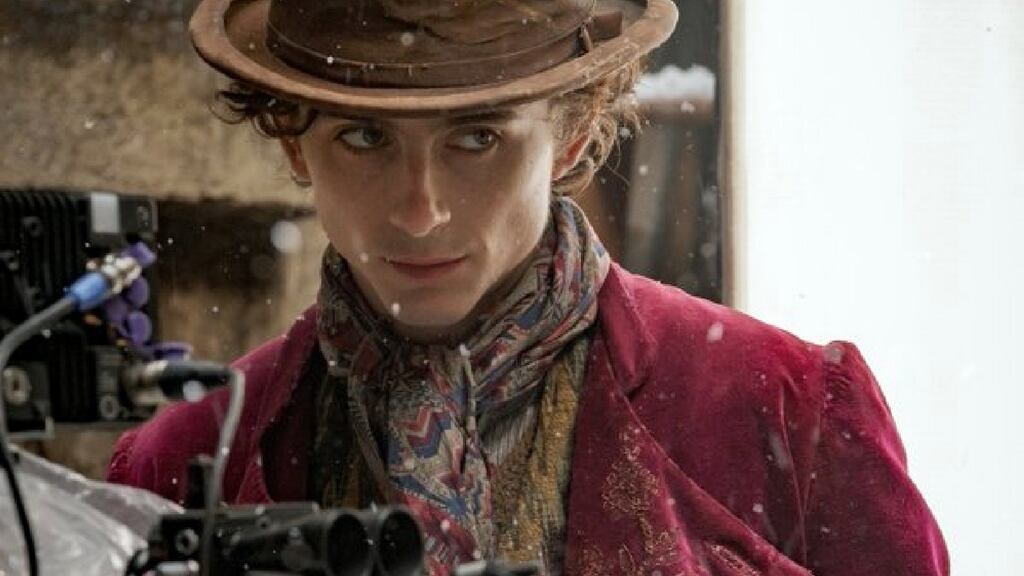 Timothée Chalamet on the set of Wonka. ‘The merest mention of Netflix’s imminent Willy Wonka origin story causes me to slump into a coma.’ Photograph: Timothée Chalamet/Twitter