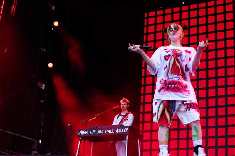 Billie Eilish drew a record main-stage crowd of more than 50,000 for her Friday-evening set. Photograph: Kieran Frost/Redferns