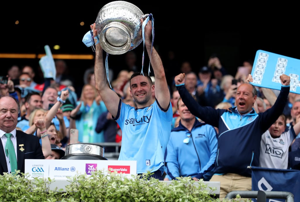 James McCarthy lifts The Delaney Cup after Dublin's win over Louth in this year's Leinster Senior Football final at Croke Park. Photograph: Bryan Keane/Inpho