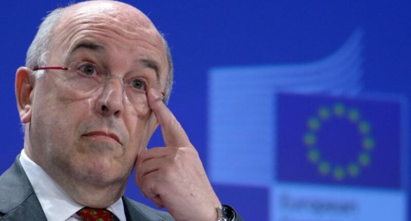 European Union (EU) competition commissioner Joaquin Almunia gestures during a news conference at the EU Commission headquarters in Brussels yesterday. The EU has fined Microsoft for failing to offer consumers a choice of web browser. Photograph: Reuters
