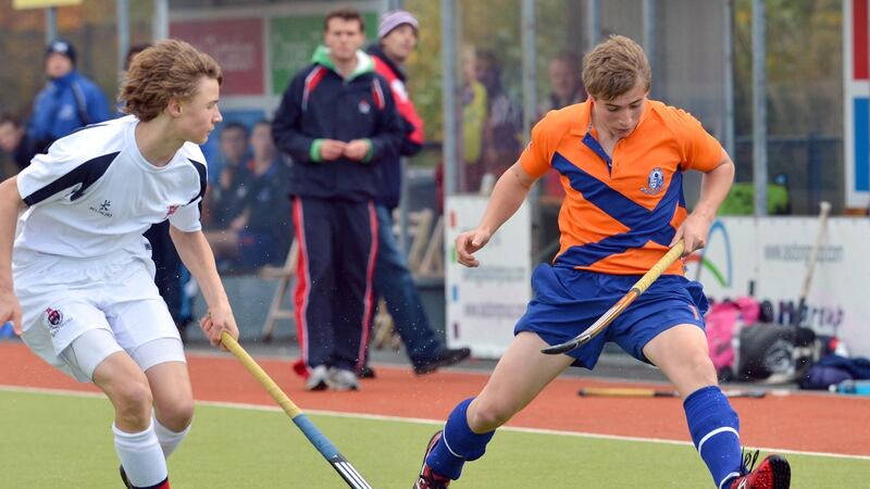Jordan Larmour in action for St Andrew’s hockey team against Wesley College in the All Ireland Schoolboys Championship Final in 2012. Photograph: Rowland White/Presseye/Inpho