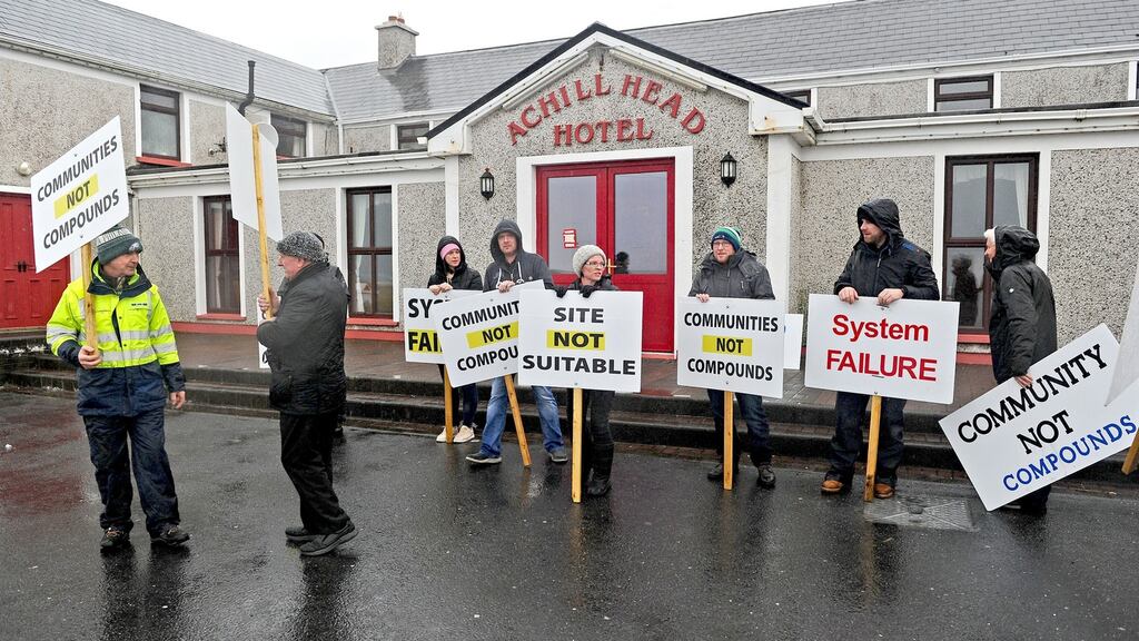 A ‘silent vigil’ protest has continued at the Achill Head Hotel over the past few days. Photograph: Conor McKeown
