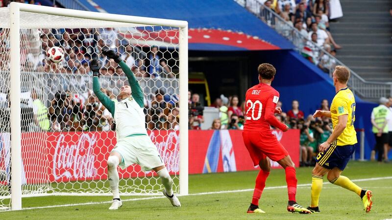 England’s Dele Alli scores their second goal. Photograph: Max Rossi/Reuters