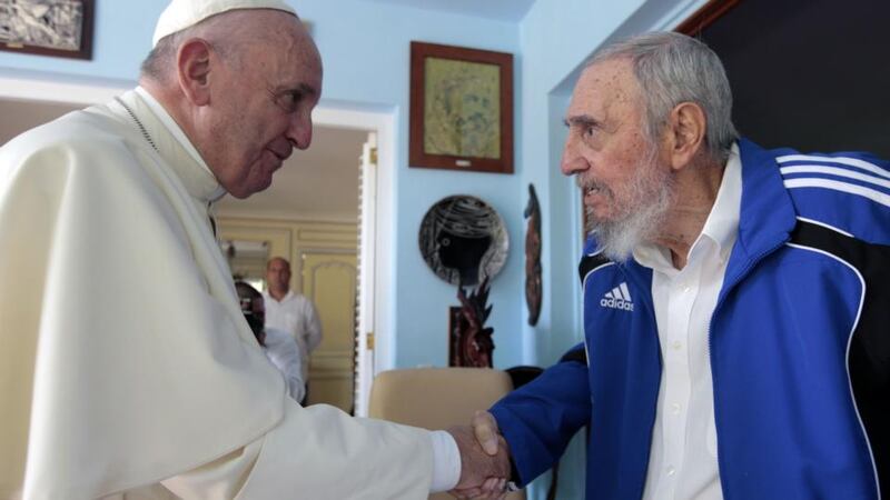 Pope Francis meets former Cuban president Fidel Castro in Havana. The Vatican described the 40-minute meeting at Castro’s residence as informal and familiar, with an exchange of books. Photograph: Alex Castro/AP