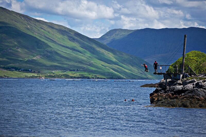 Cliff diving at Killary Fjord, Co Galway