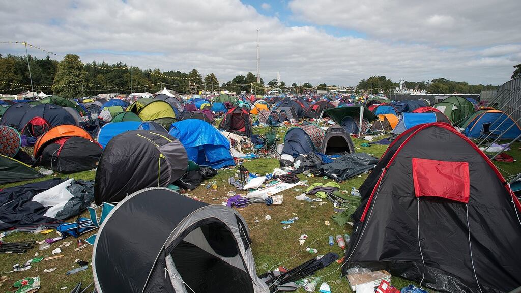 Abandoned tents and rubbish litter a campsite after Electric Picnic. Photograph: Dave Meehan/The Irish Times