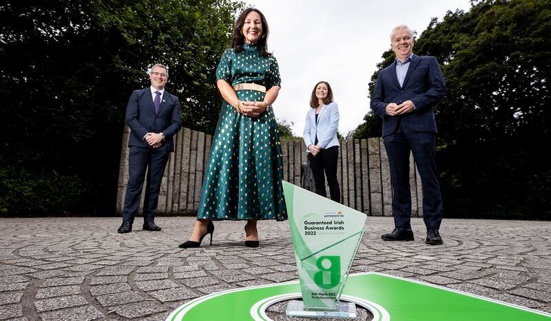 Pictured at the launch of the Guaranteed Irish Business Awards, proudly supported by Permanent TSB are (l-r) Patrick Farrell, Retail Banking director, Permanent TSB; Brid O’Connell, CEO, Guaranteed Irish; Emma Doherty, partner, Corporate Group at Matheson and lead judge of Pharma and Healthcare Awards category; and Richard Curran, event MC.