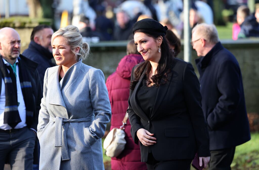 Michelle O'Neill, MLA First Minister and Emma Little-Pengelly, MLA Deputy First Minster. Ask specific questions about taxation, immigration, welfare or crime and nationalist opinion is on the centre-right, indistinguishable from unionist opinion. Photograph: Dara Mac Dónaill