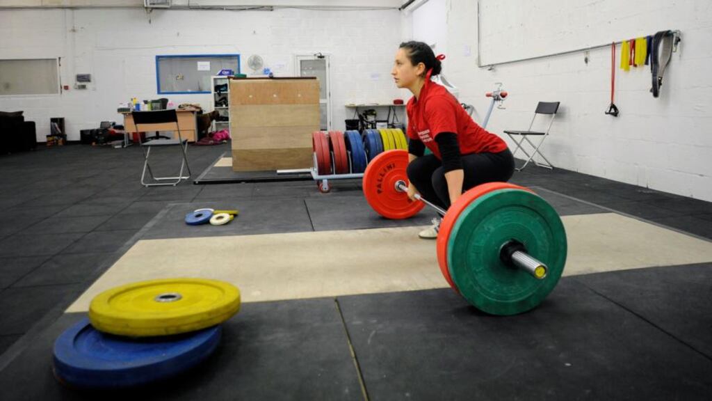 Alex Craig weightlifting at her club in Dolphin’s Barn. Photograph: Dave Meehan