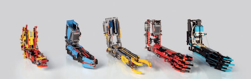Lego prostheses: the five arms that David Aguilar has built for himself so far. Photograph: Miquel Liso