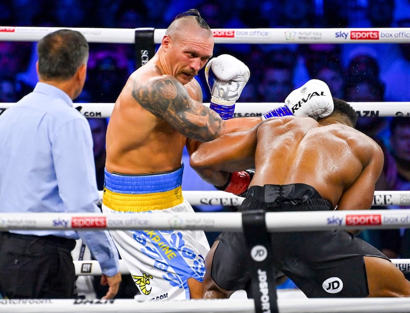 Oleksandr Usyk in action during his victory over Anthony Joshua at the Jeddah Superdome, Saudi Arabia. Photograph: EPA/EFE