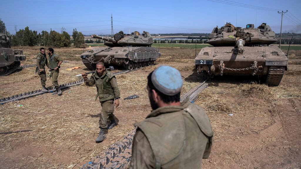 Israeli ground forces at the Gaza border last weekend. Photograph: Dan Balilty/The New York Times